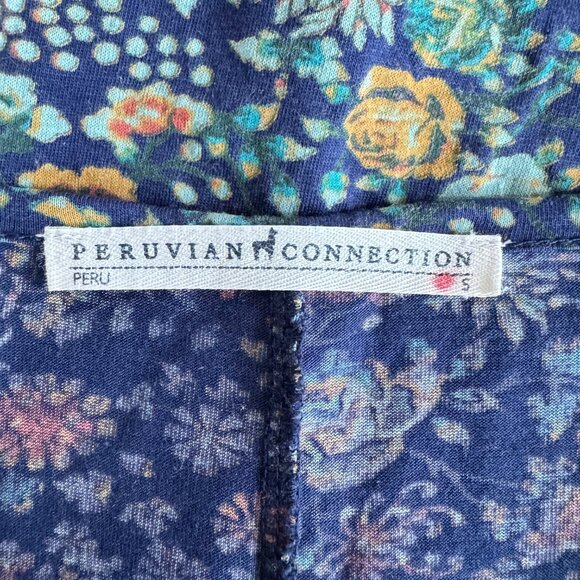 PERUVIAN CONNECTION Pima Cotton & Modal Blue Floral Midi Dress - Picture 5 of 8